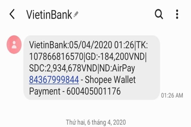 Tra cứu số tài khoản ngân hàng qua SMS Banking